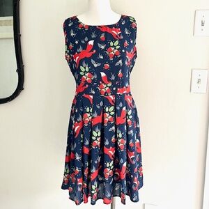 Paper Plane London Navy  Fox & Strawberry Pattern Dress Size L/XL